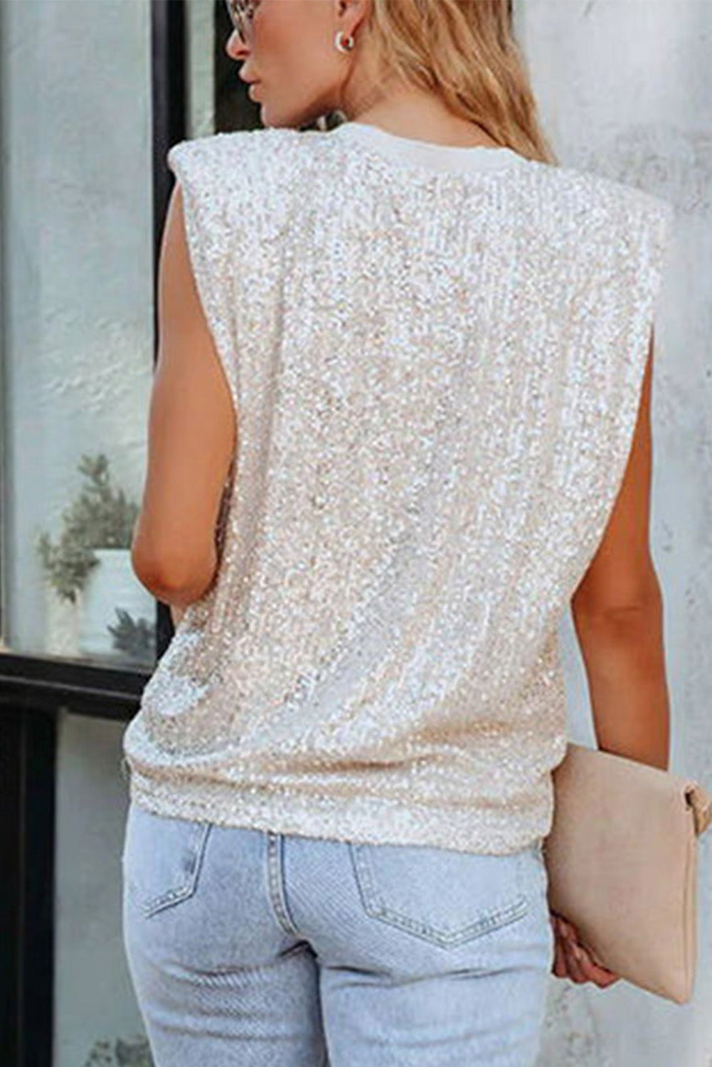 Sequin Round Neck Tank Top