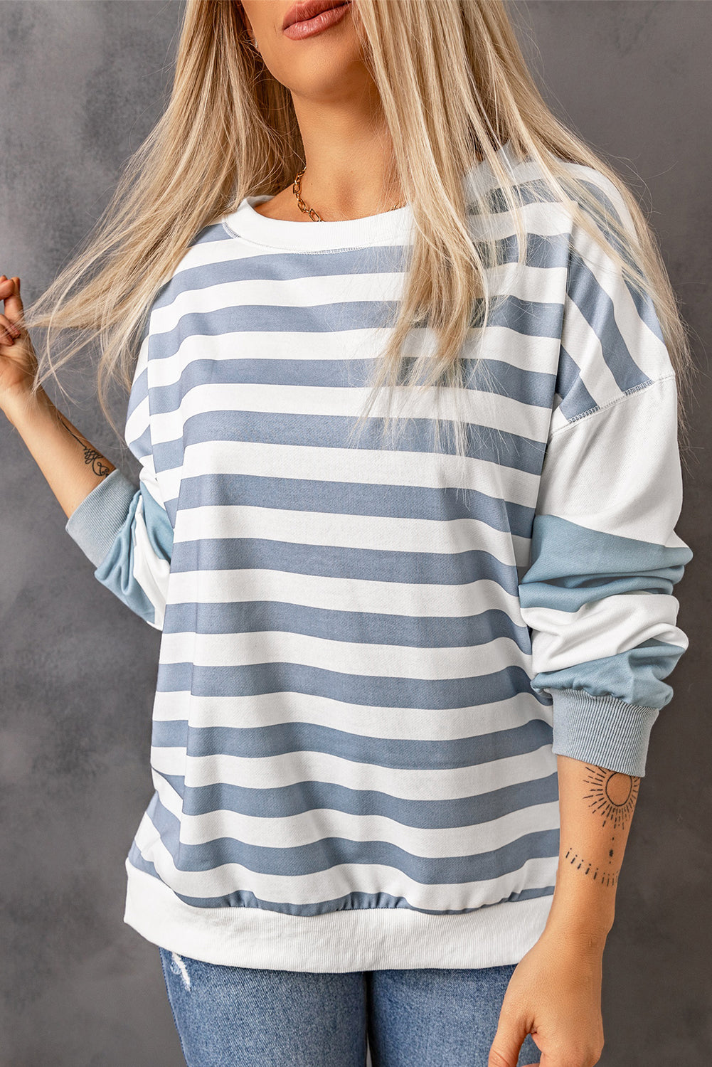 Stripe Drop Shoulder Striped Pullover Sweatshirt