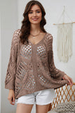 Hollowed Knit V Neck Dolman Sleeve Sweater