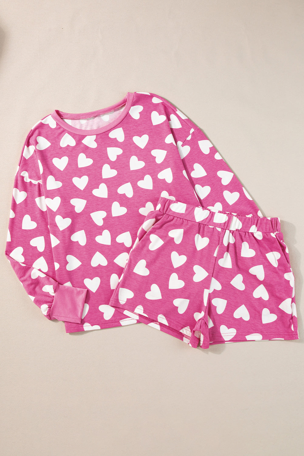 Black Valentine Heart Shape Print Long Sleeve Top Shorts Lounge Set