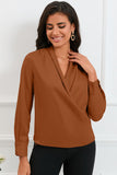 Solid Wrap V Neck Long Sleeve Top