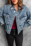 Elastic Hemline Acid Wash Denim Jacket