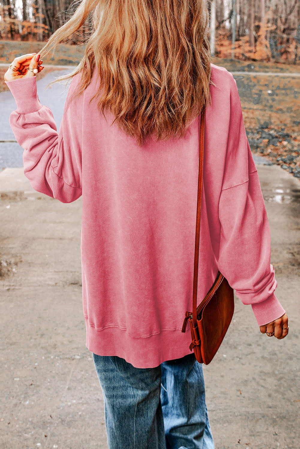 Sweat-shirt oversize vert à épaules tombantes et bordure côtelée