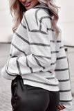 Collared V Neck Striped Knit Top