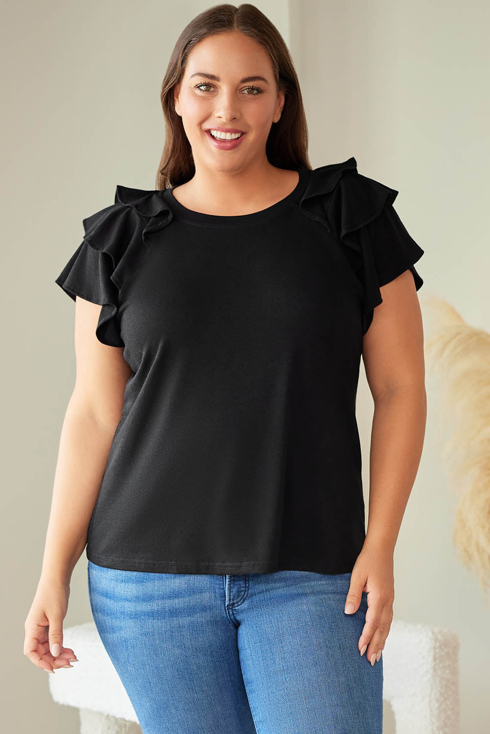 Plain Tiered Ruffled Short Sleeve T Shirt