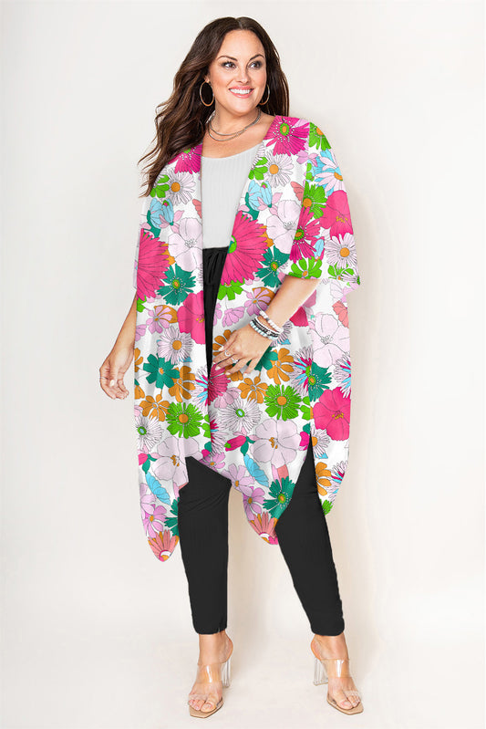 Kimono Multicolore à Imprimé Floral de Grande Taille