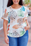 White Animal Watercolor Mixed Print Plus Size Top