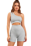 Single Split Shoulder Ribbed Cropped Sports Top