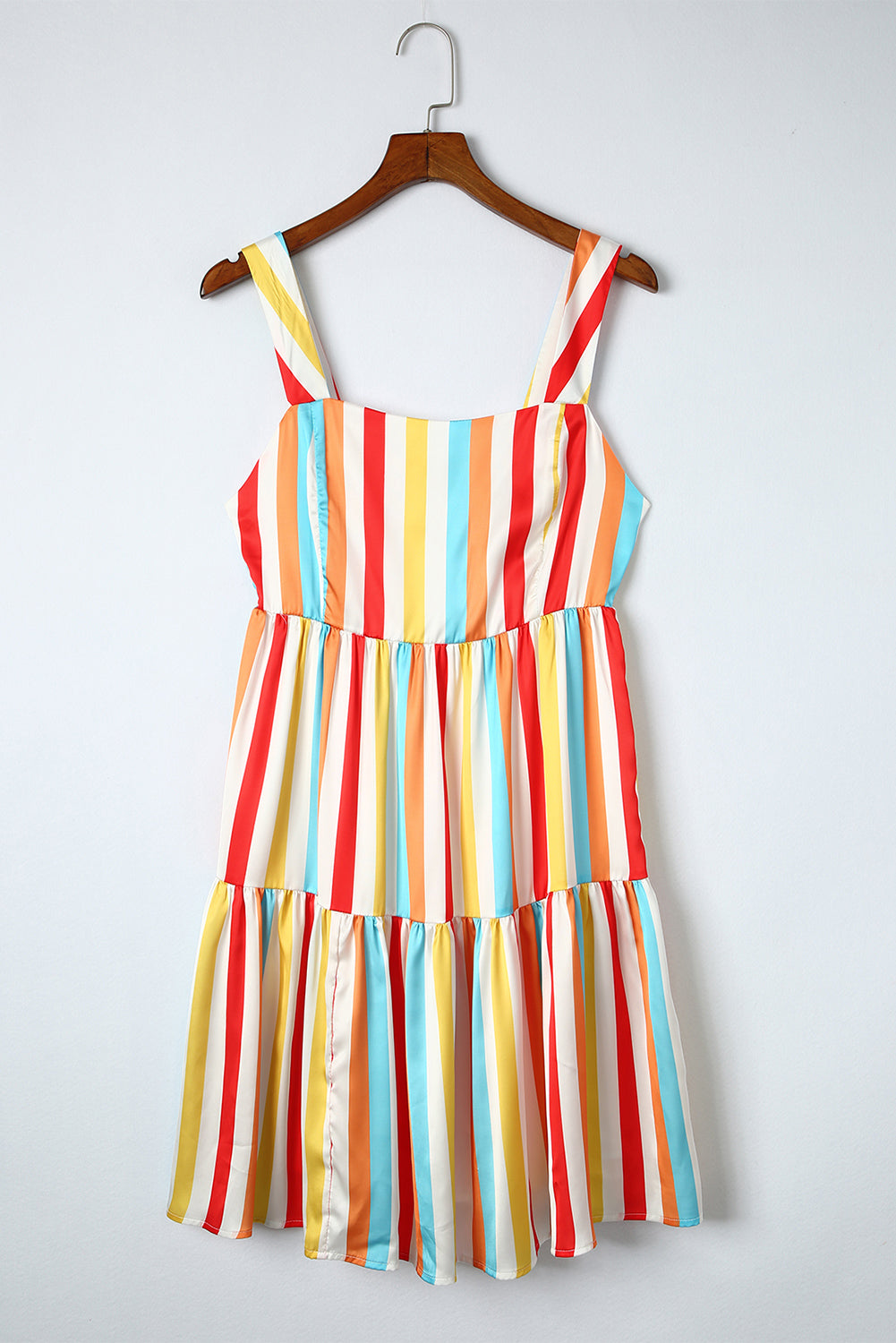 Rainbow Stripe Print Tiered Sundress