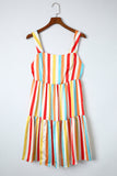 Rainbow Stripe Print Tiered Sundress