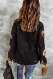 Black Sequined Rugby Graphic Open Back Sweatshirt