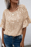 Leopard Spotted Ruffle Sleeve T-Shirt