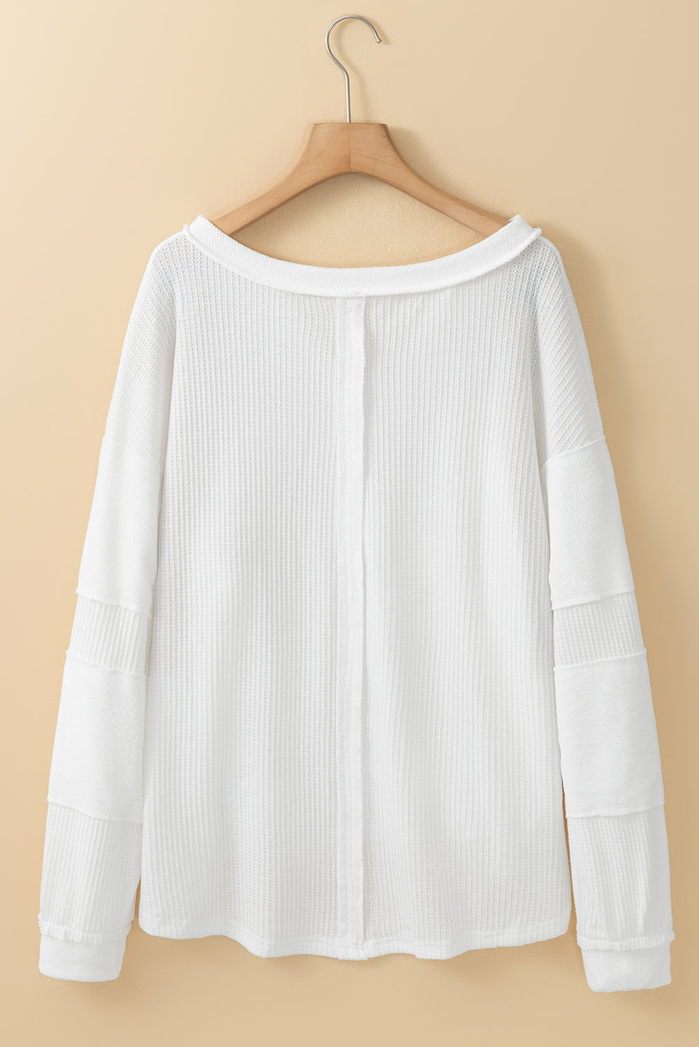 Contrast Patched Exposed Seam Waffle Knit Henley Top