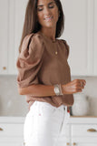 Keyhole Back Puff Sleeve Crew Neck Top