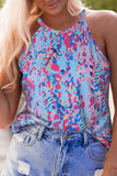 Blue Multicolor Floral Print Sleeveless Tank Top