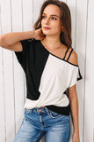 Asymmetric Strappy Cold Shoulder Long Sleeve Top