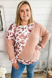 Cow Spots Colorblock Long Sleeve Plus Size Top