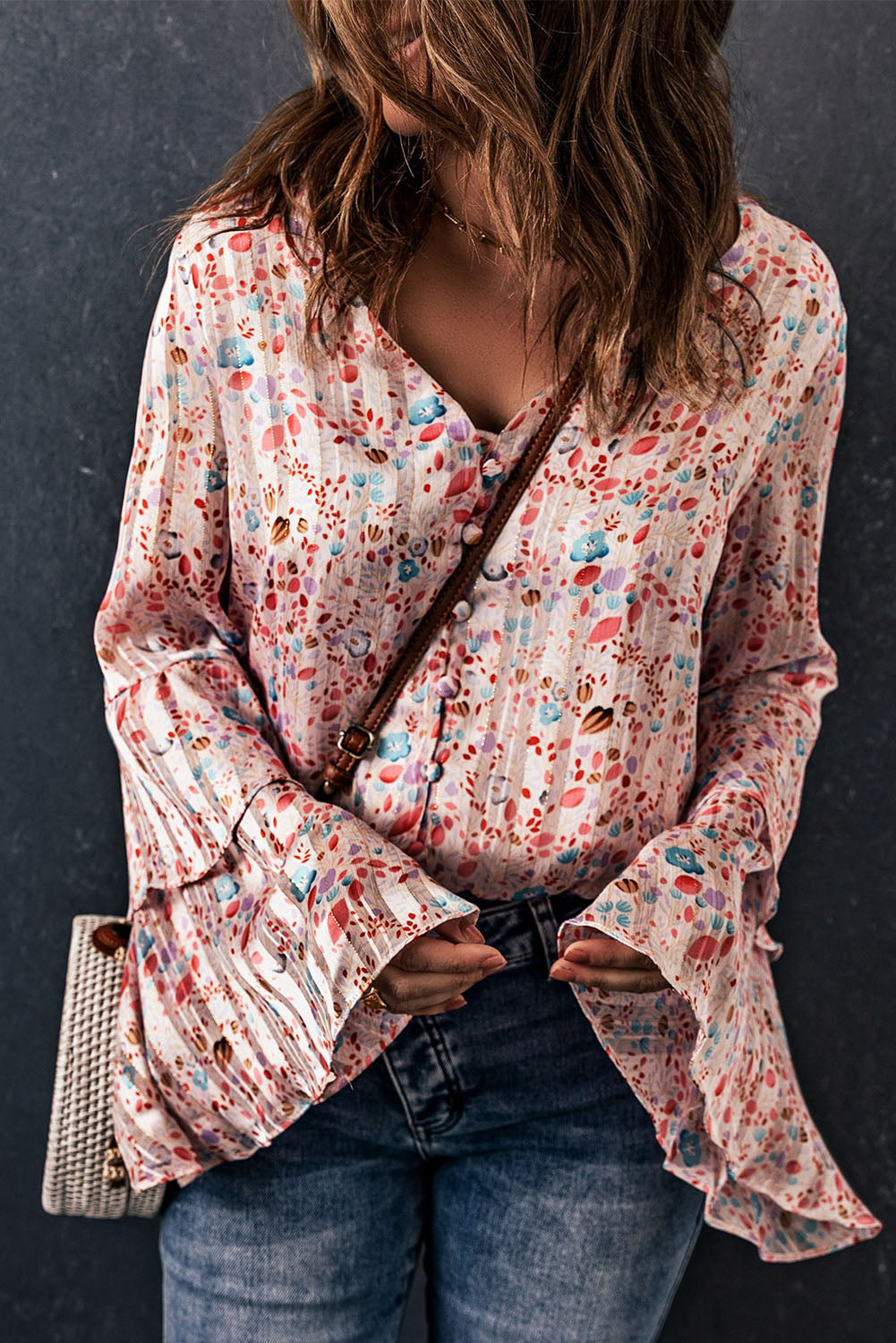 Tiered Ruffled Bell Sleeve Floral Bodysuit