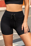 Solid Color Ribbed Drawstring Waist Yoga Shorts