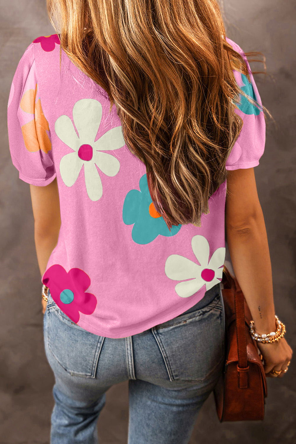 White Bowknot Print Bubble Sleeve Tee