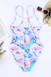 Floral Print Lace-up High Waist One-piece Swimsuit