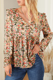 V Neck Ruffled Babydoll Floral Blouse