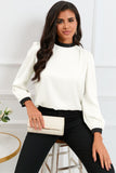 Color Block Bow Back Mock Neck Blouse