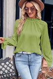 Frilled Mock Neck Ripple Bubble Sleeve Blouse