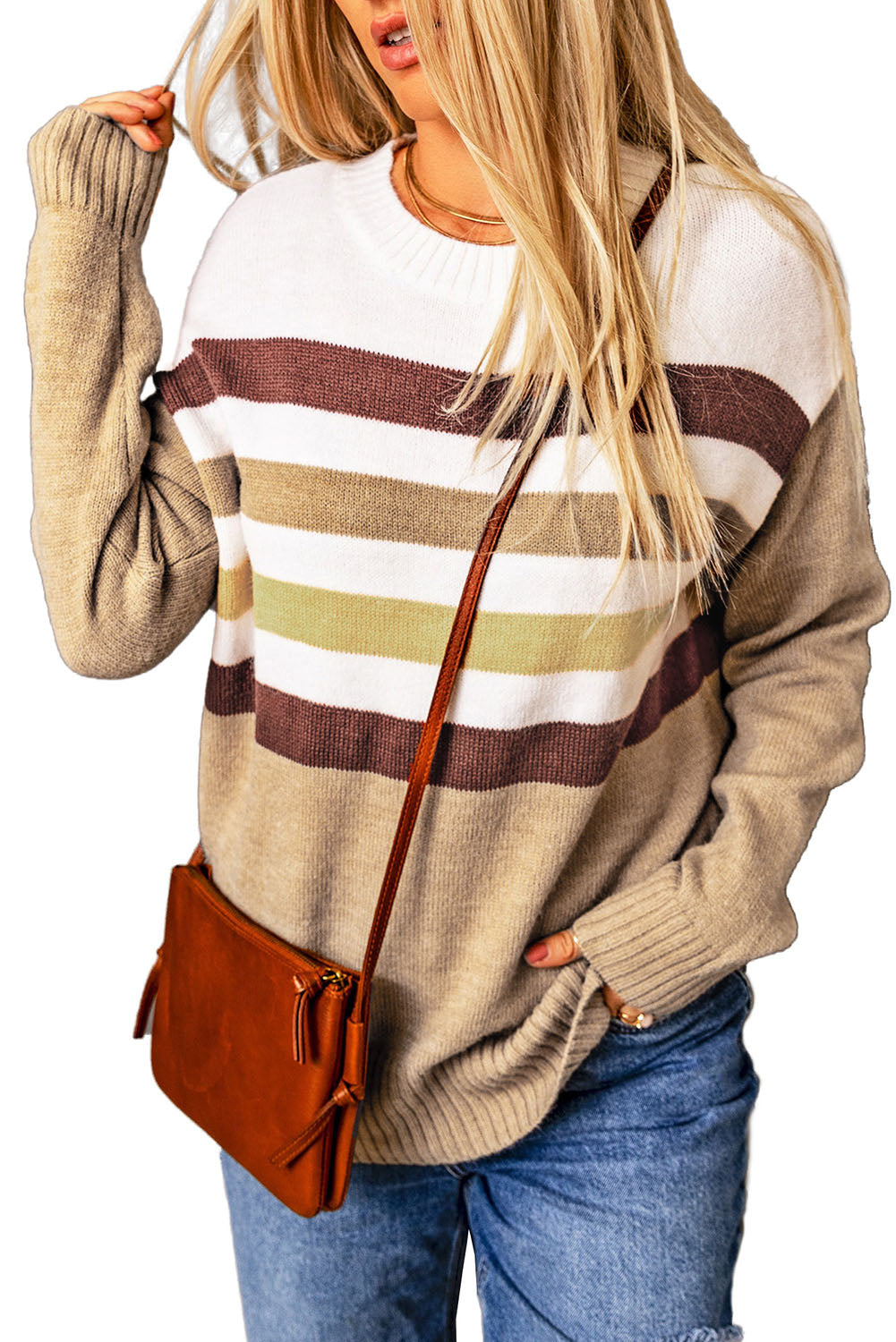 Crew Neck Striped Long Sleeve Sweater