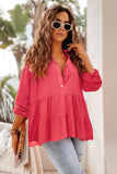 Half Buttoned Ruffle Tiered Long Sleeve Blouse