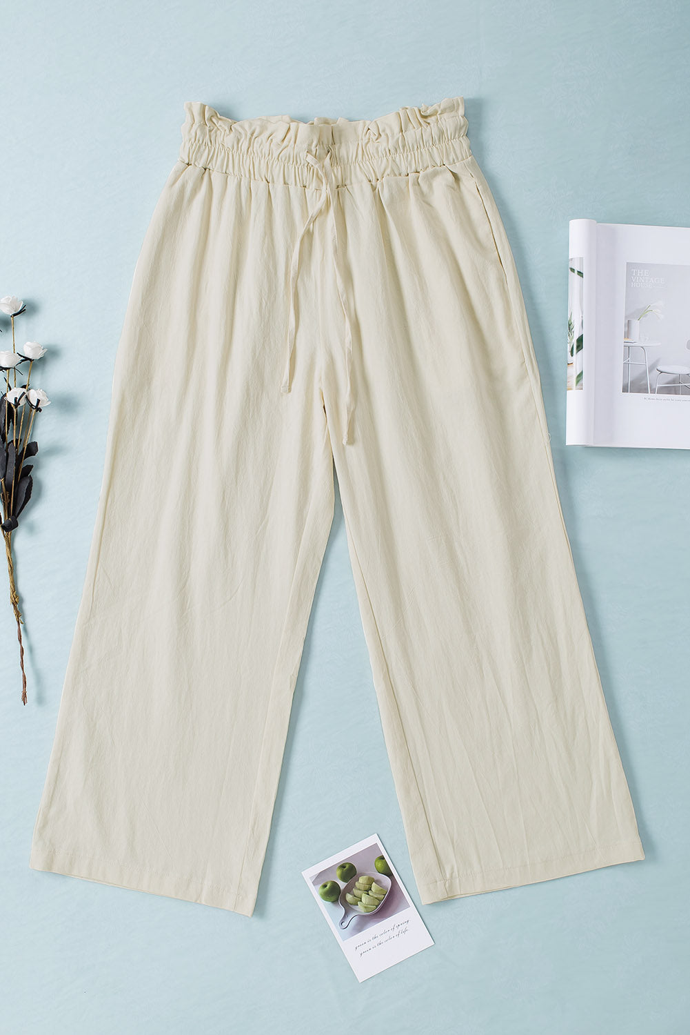 Paperbag Waist Straight Leg Cropped Pants