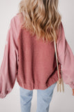 Rose Pink Sherpa Patchwork Lace Elastic Cuff Zip Up Jacket