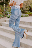 Vertical Striped Ripped Flare Jeans