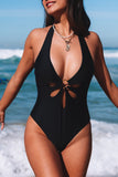 Plunge V Neck O-ring Cut out One-piece Swimwear