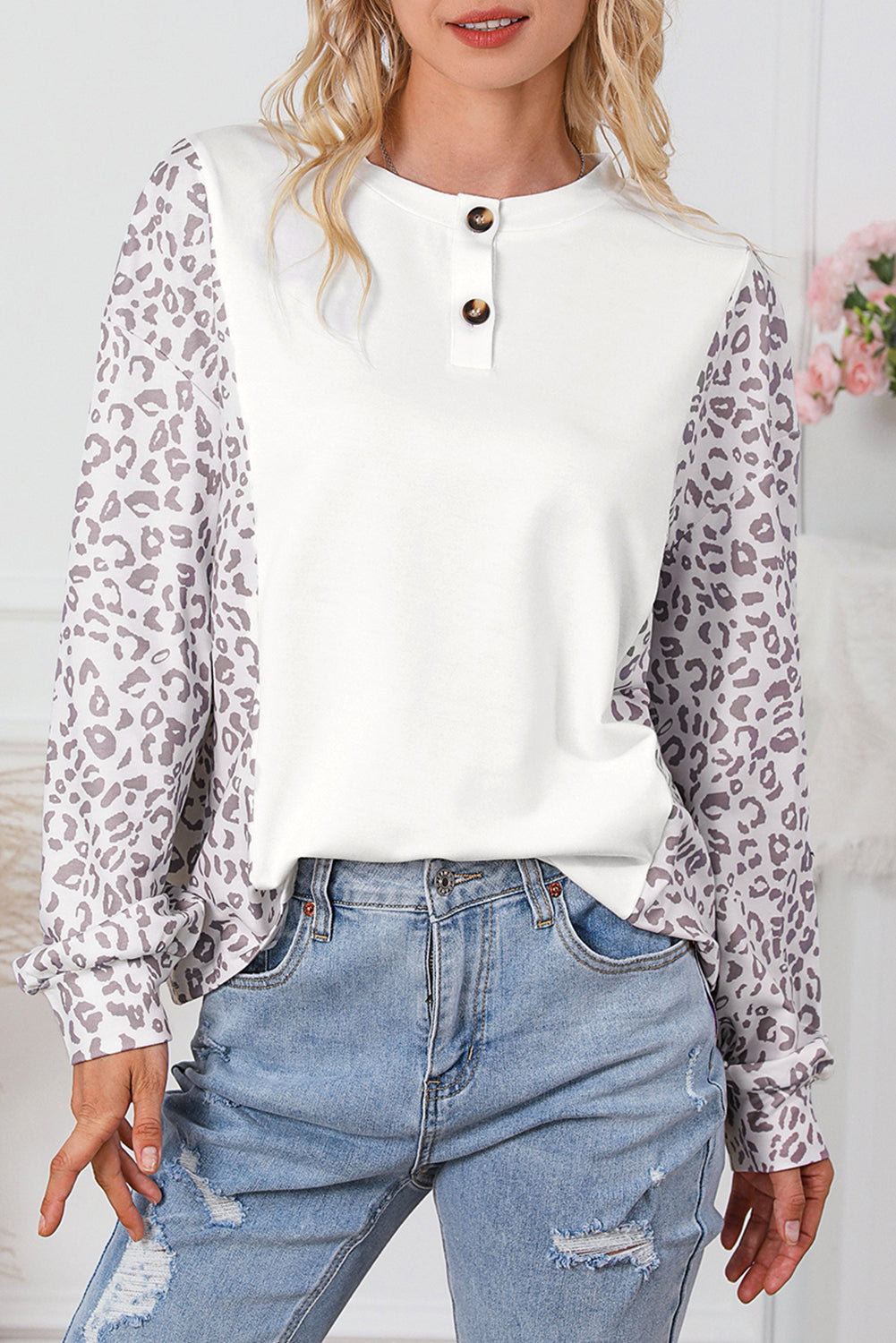 Splicing Dolman Sleeve Contrast Henley Top