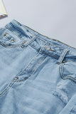 Short en jean taille haute effiloché bleu ciel 