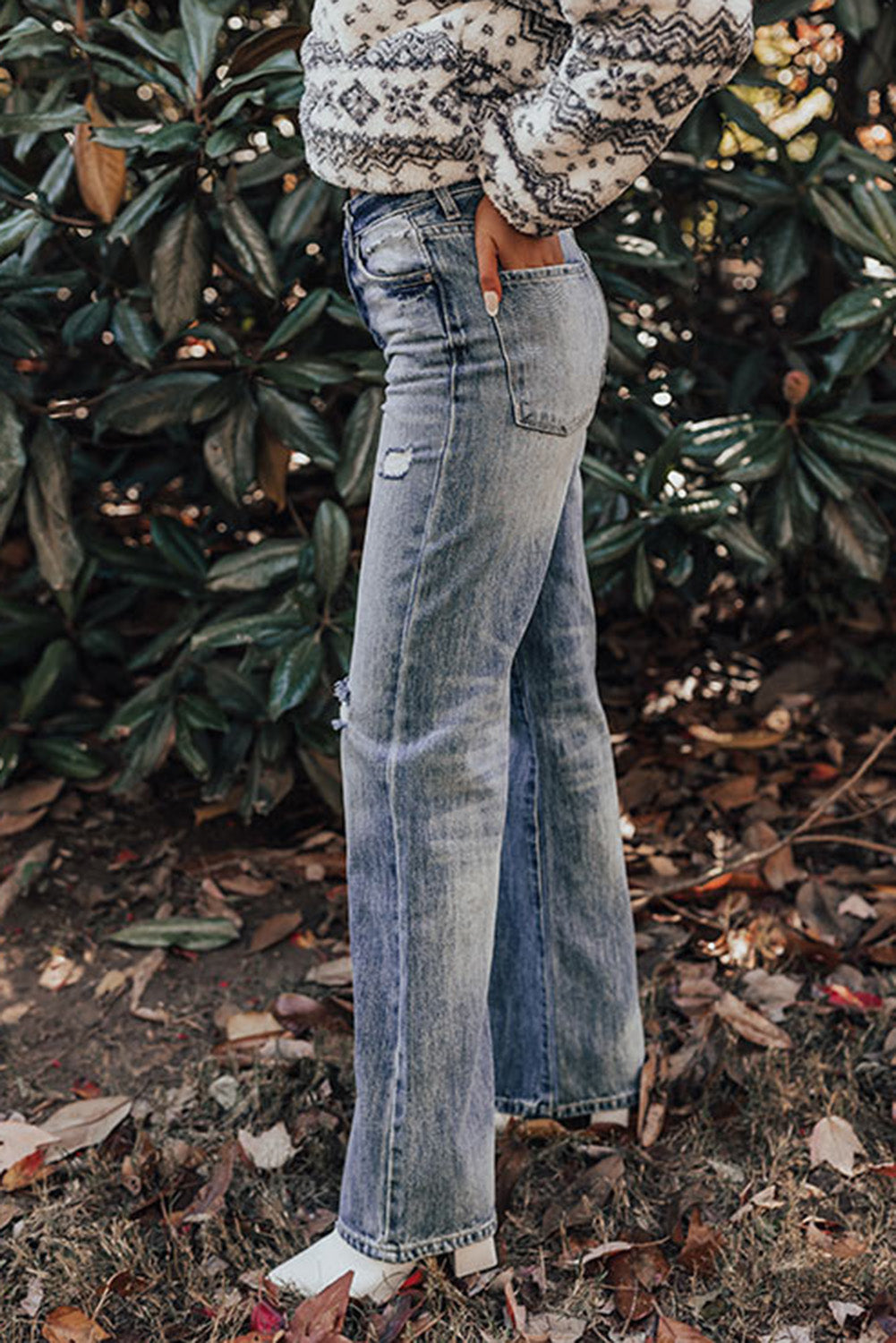 High Waist Distressed Straight Leg Washed Jeans