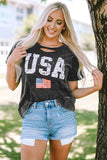 Distressed Tie-dye USA Flag Print T-shirt