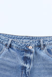 High Rise Crossover Waist Denim Shorts