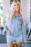 Chest Pockets Bell Sleeve Buttoned Denim Jacket