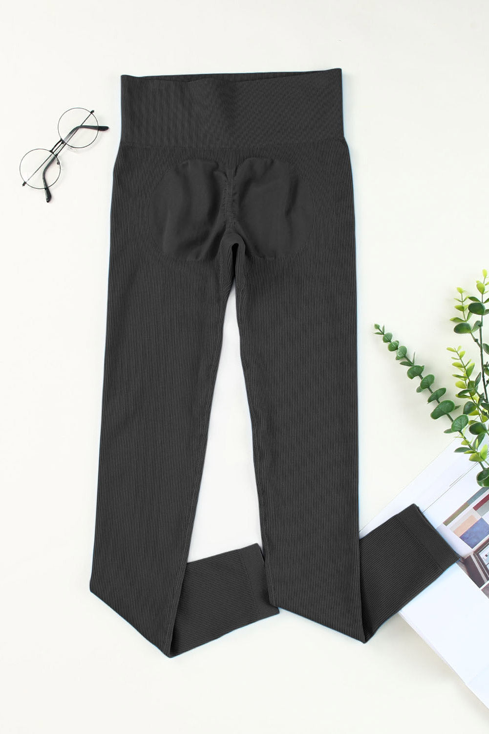 Pantalon de yoga taille haute côtelé noir