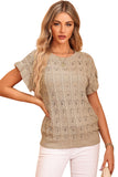 Ruffle Short Sleeves Cable Knit Textured Top