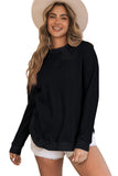 Crew Neck Ribbed Trim Waffle Knit Top