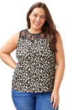 Plus Size Lace Splicing Print Tank Top