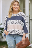 Plus Size Leopard Striped Color Block Oversized Top