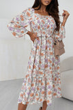 Floral Print V Neck Puffy Lantern Sleeve Blouse