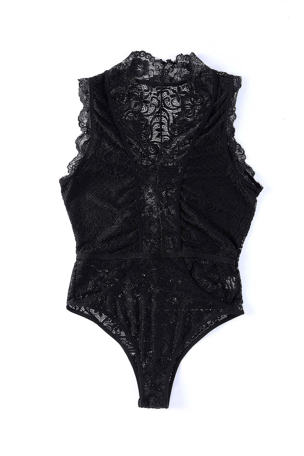 V Neck Hollow-out Lace Bodysuit