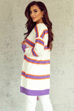 Striped Long Sleeve Ribbed Trim Button Cardigan