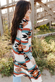 Plus Size Geometric Print Open Front Long Cardigan