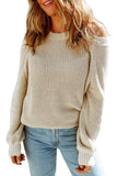 Pull en tricot côtelé pour femmes, Beige, décontracté, ample, col licou, épaules froides, hiver